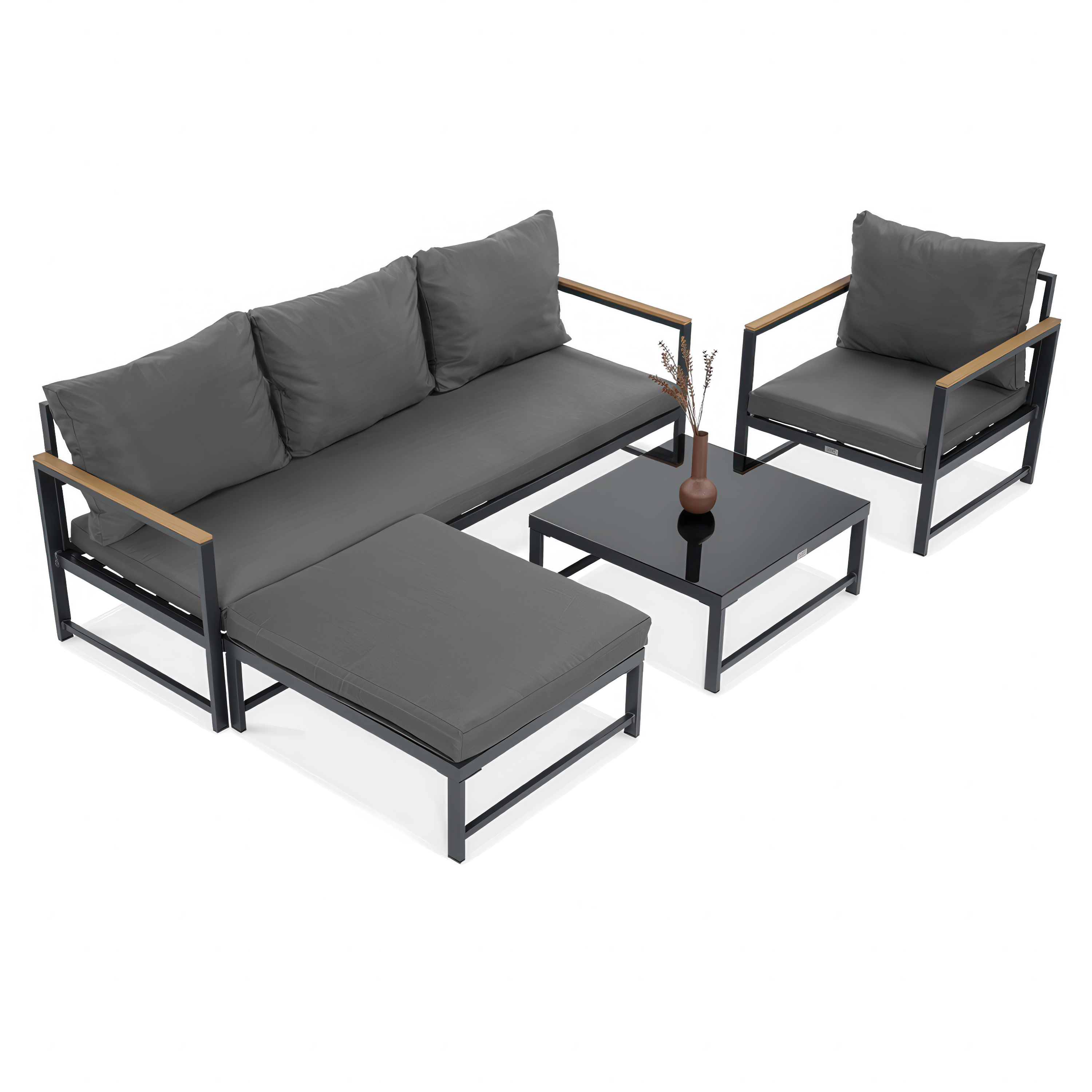 Colțar de grădină ORLANDO + fotoliu gri închis - FOCUS GARDEN