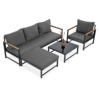 Colțar de grădină ORLANDO + fotoliu gri închis - FOCUS GARDEN