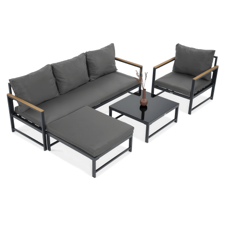 Colțar de grădină ORLANDO + fotoliu gri închis - FOCUS GARDEN