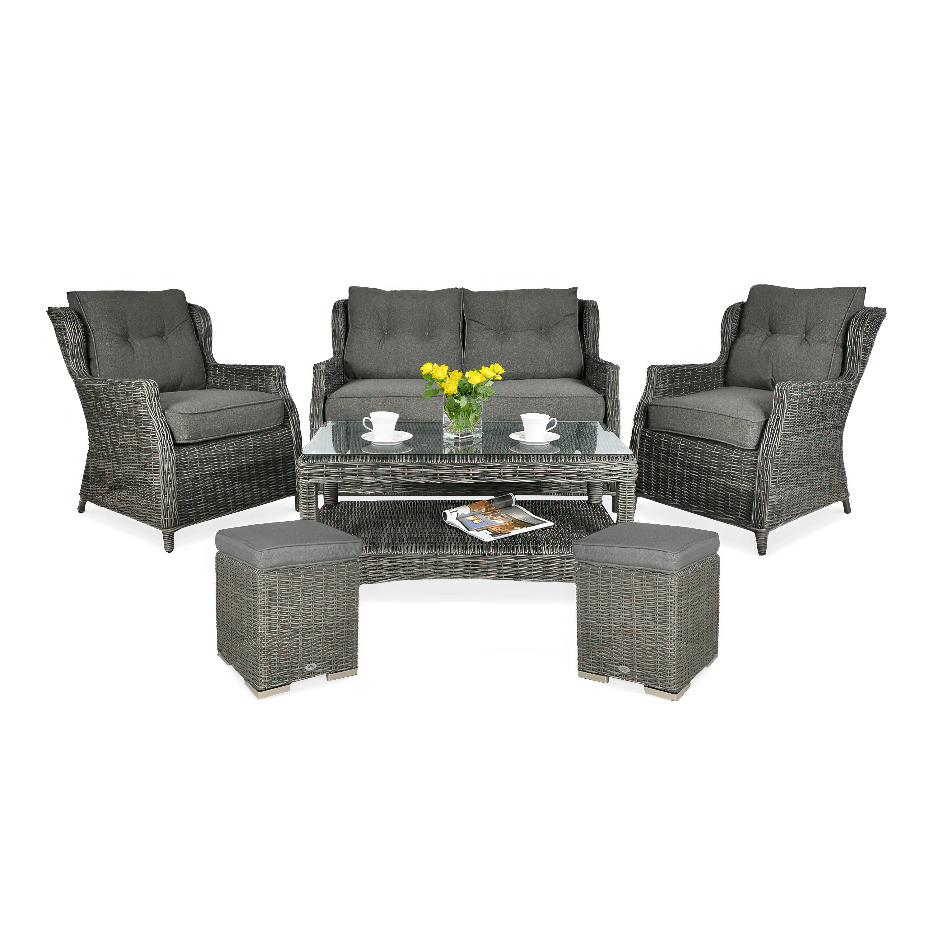 Technorattan mobilier TRIVENTO 2 + PUFY Gri închis