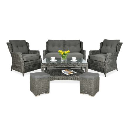 Technorattan mobilier TRIVENTO 2 + PUFY Gri închis