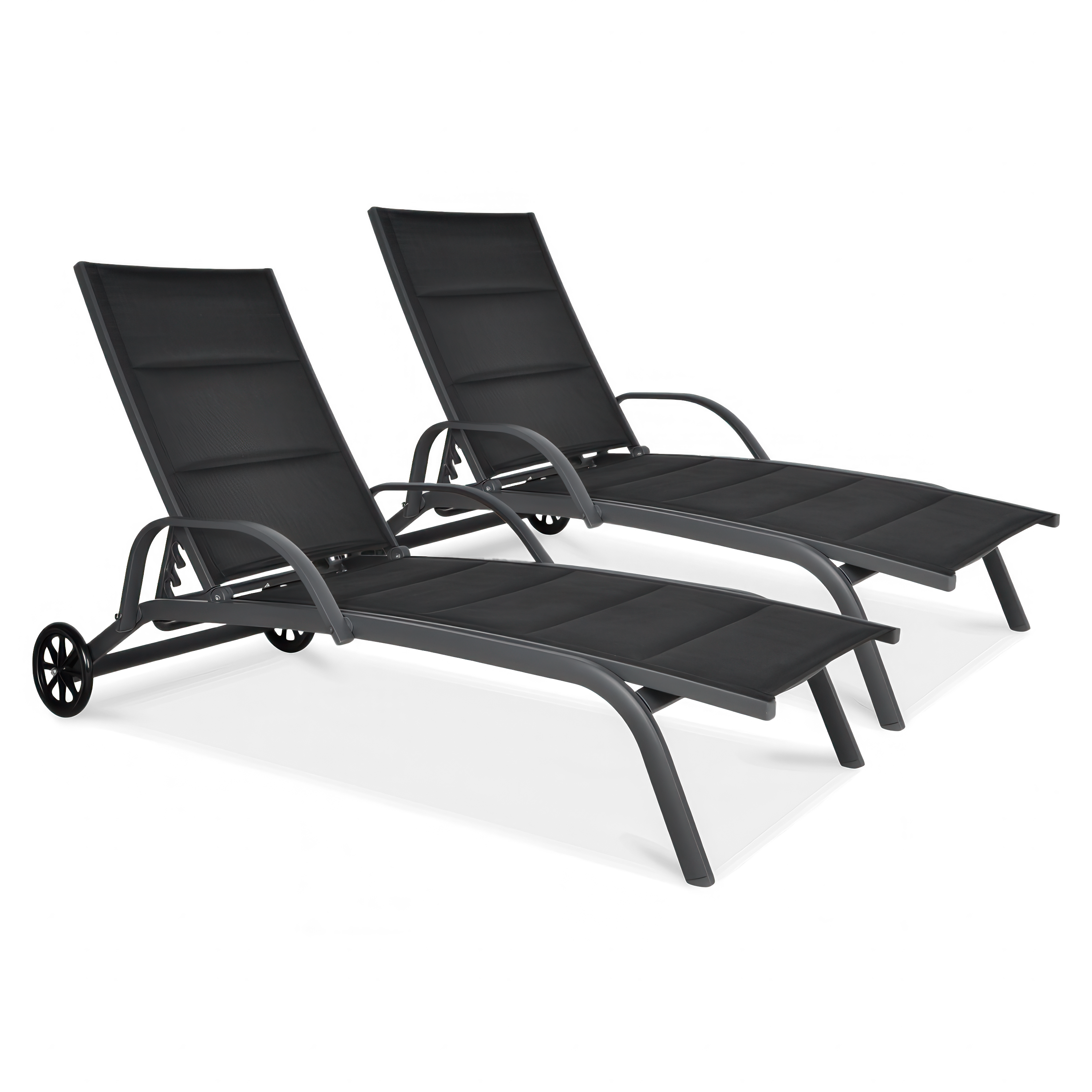 2x MAJORKA Șezlong de grădină din aluminiu negru