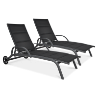 2x MAJORKA Șezlong de grădină din aluminiu negru
