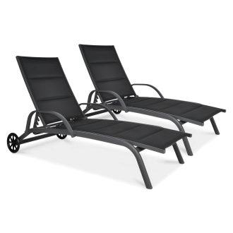 2x MAJORKA Șezlong de grădină din aluminiu negru