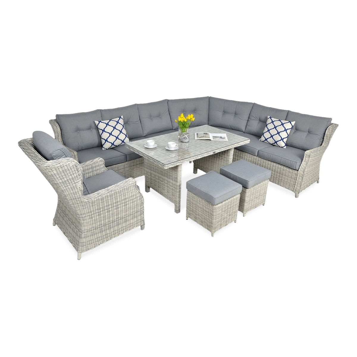 Technorattan colț canapea TRIVENTO DINING alb gri