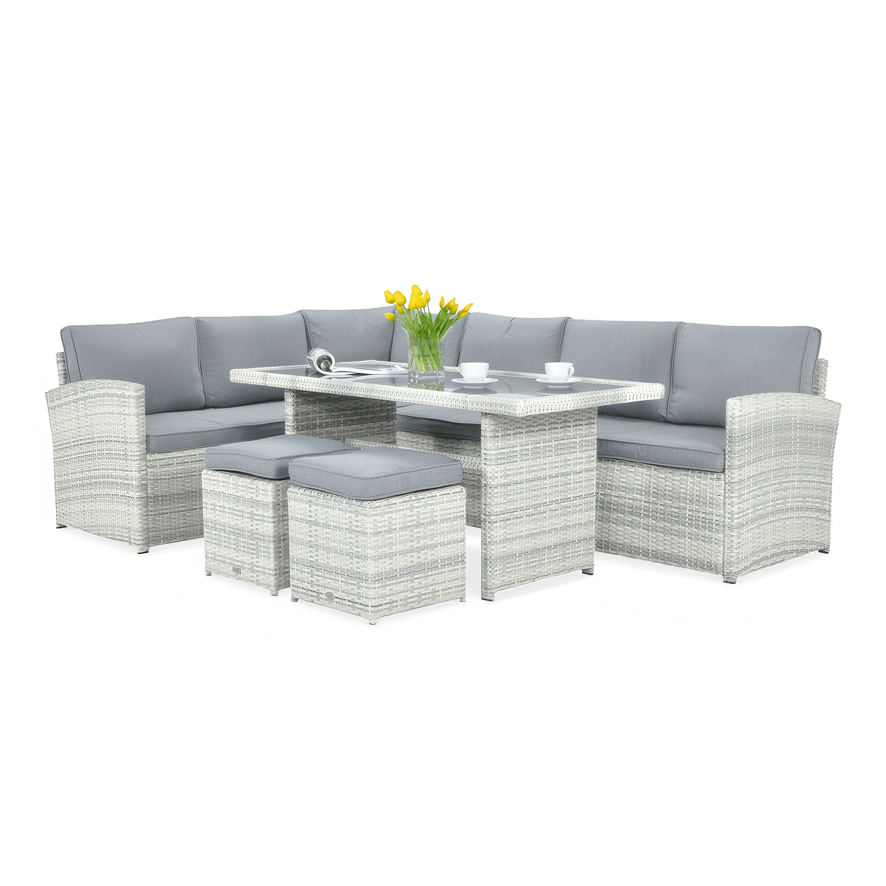 Narożnik technorattanowy SALO + PUFY White Grey