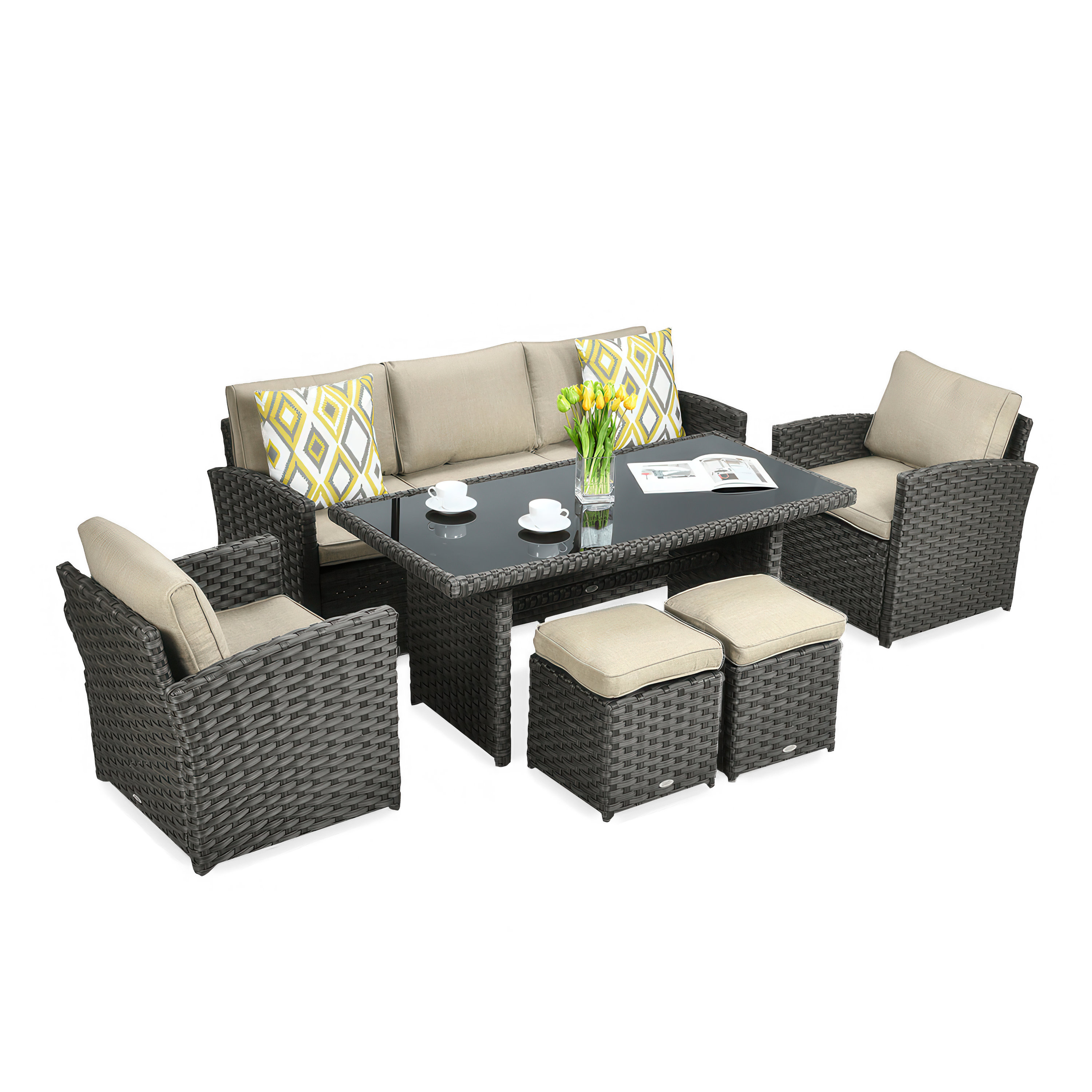 Zestaw z technorattanu BORNEO + PUFY Brown