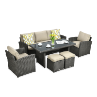 Zestaw z technorattanu BORNEO + PUFY Brown