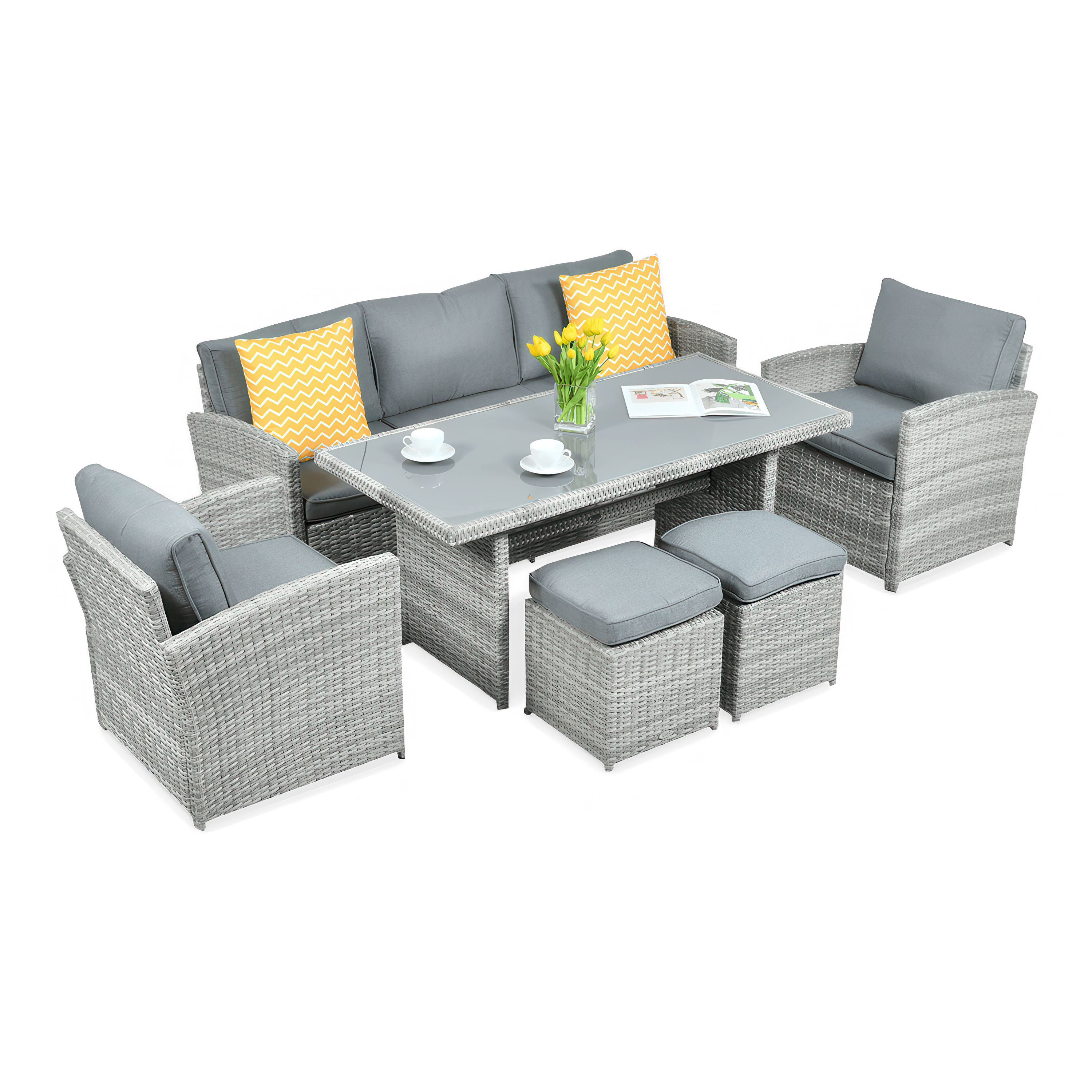 Zestaw z technorattanu BORNEO + PUFY Stone Grey