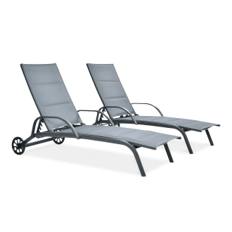 2x MAJORKA Șezlong de grădină din aluminiu gri