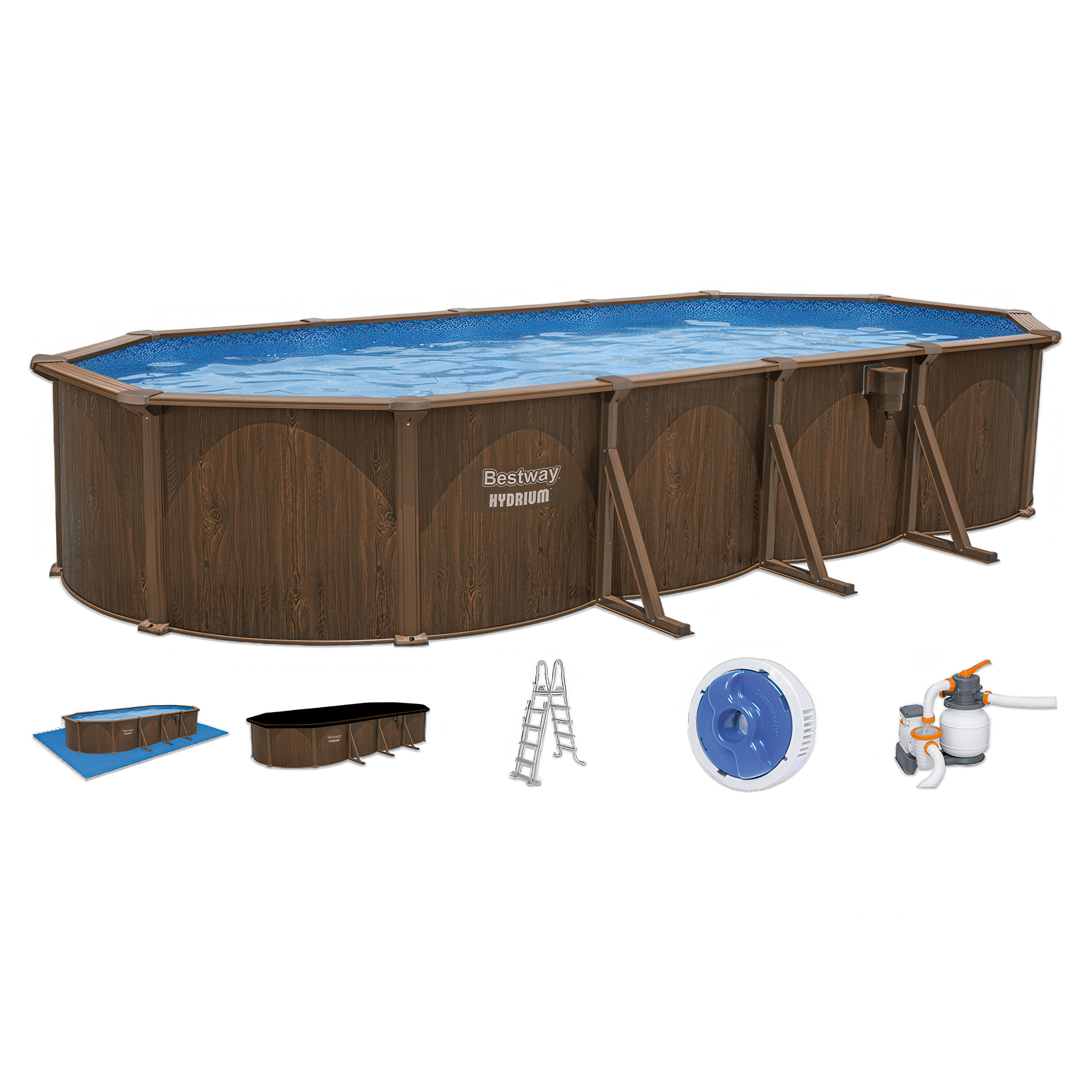 Set piscină ovală + Hydrium cu pereți din oțel 7.3 x 3.6 x 1.3m - BESTWAY 561CW