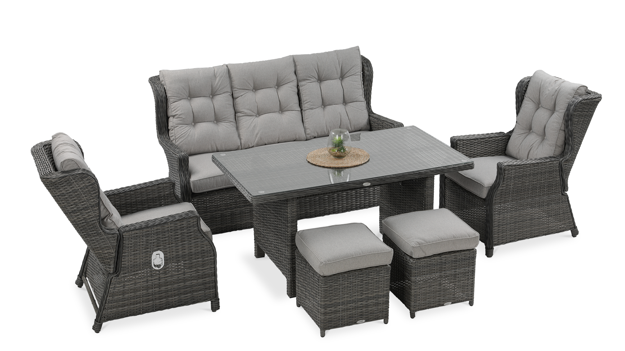 Technorattan mobilier BALTIMORE DINING + PUFY Gri închis