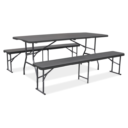 Zestaw CATERINGOWY stół 180cm + 2x ławka Graphite Wood - Focus Garden