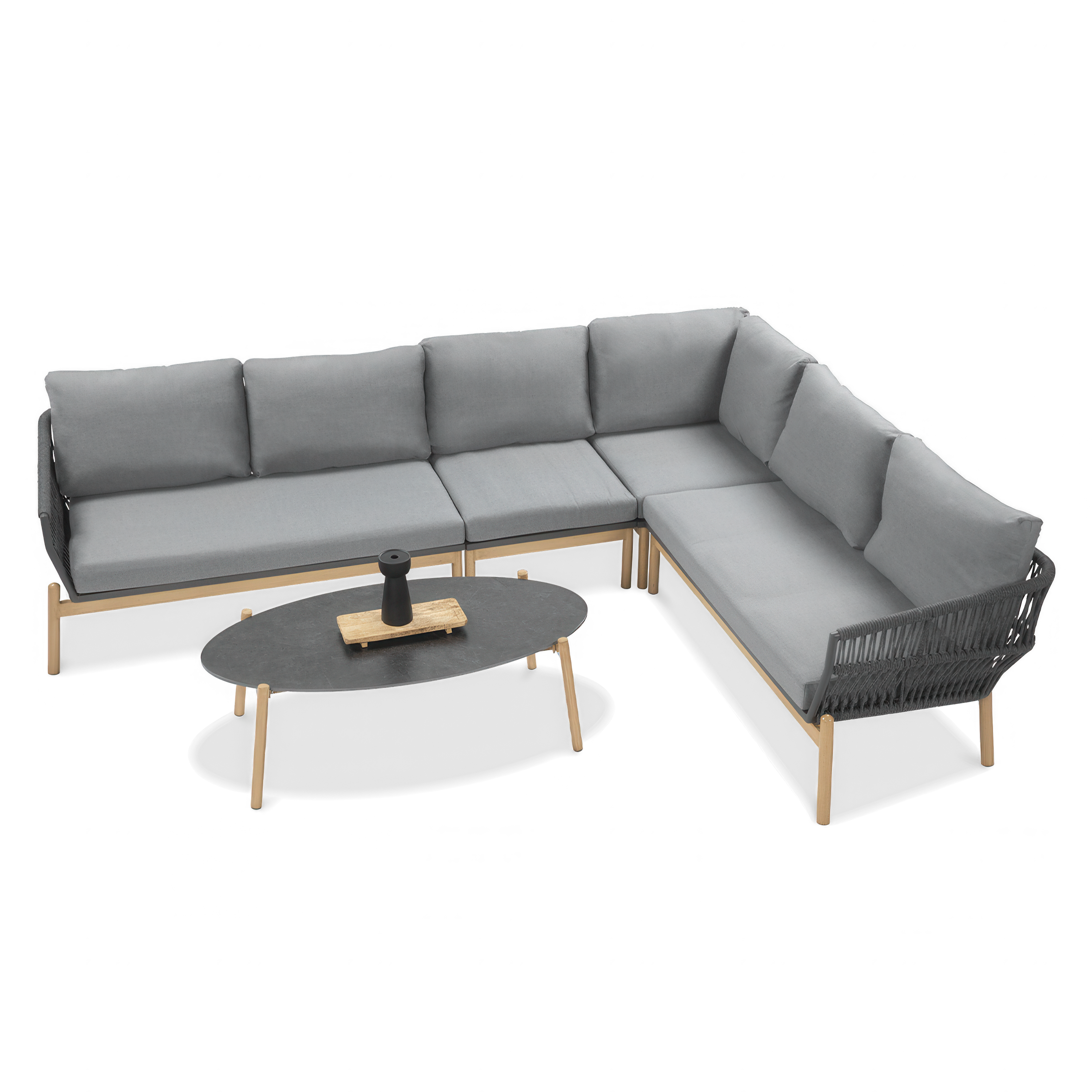 Szary narożnik ze stolikiem z zestawu PARIS CAFFE