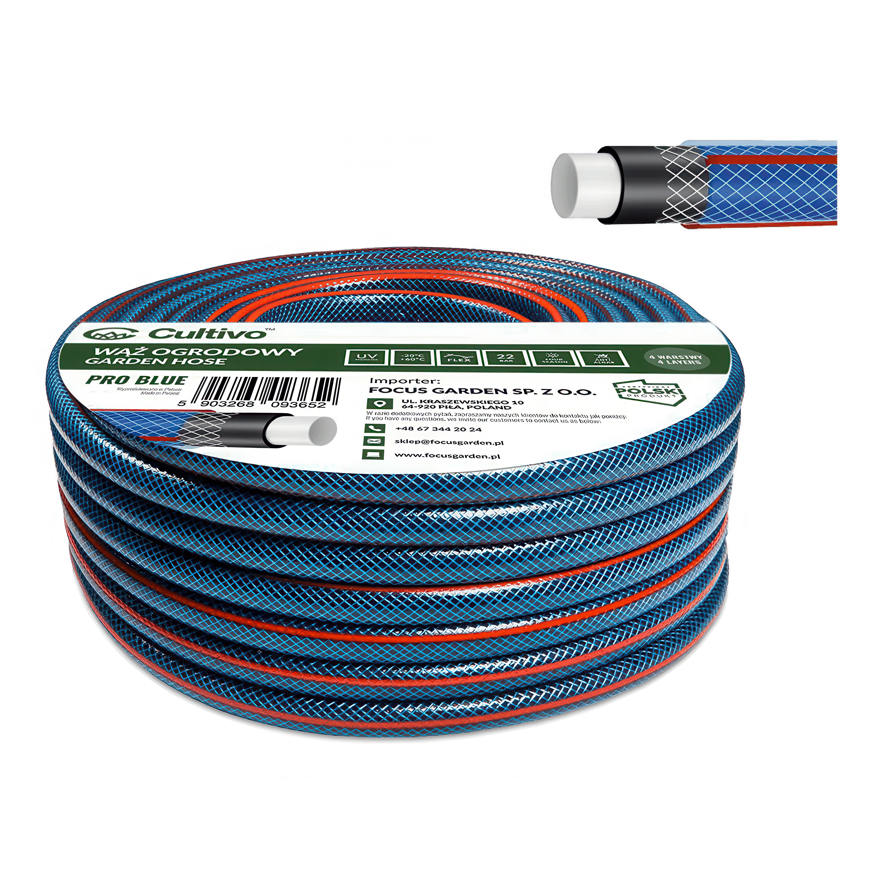 Furtun de grădină PRO BLUE 1/2` 30m - CULTIVO