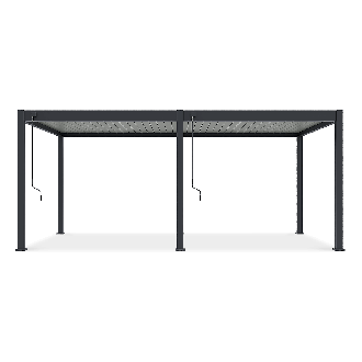 Pergola Elegance 3x6 Antracytowa z lamelami szaro jasnymi stojąca na tle oceanu w aranżacji