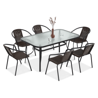 Zestaw do ogrodu simple brązowy - 6 krzeseł i stół