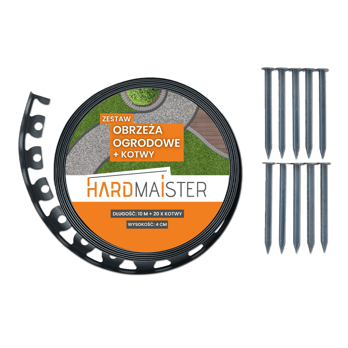 Obrzeże trawnikowe na taśmie Hardmaister zestaw 40m + 80 kotew