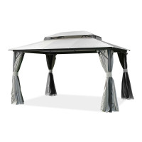 Pavilion de grădină cu plasă de țânțari și perdele VANCOUVER 3x4 Gri deschis - Hardmaister