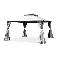 Pavilion de grădină cu plasă de țânțari și perdele VANCOUVER 4x4 Gri deschis - Hardmaister