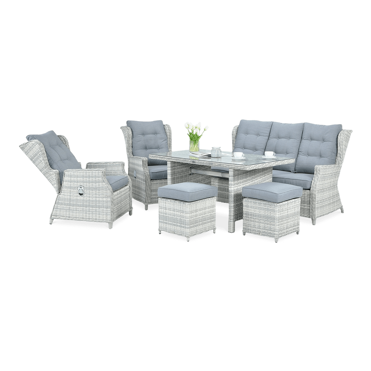 Technorattan mobilier BALTIMORE DINING + PUFY alb gri