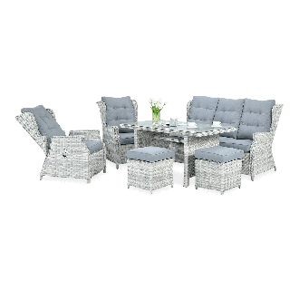 Technorattan mobilier BALTIMORE DINING + PUFY alb gri