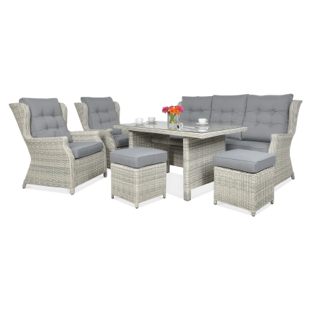 Technorattan mobilier TRIVENTO 3 DINING + PUFY alb gri - Focus Garden