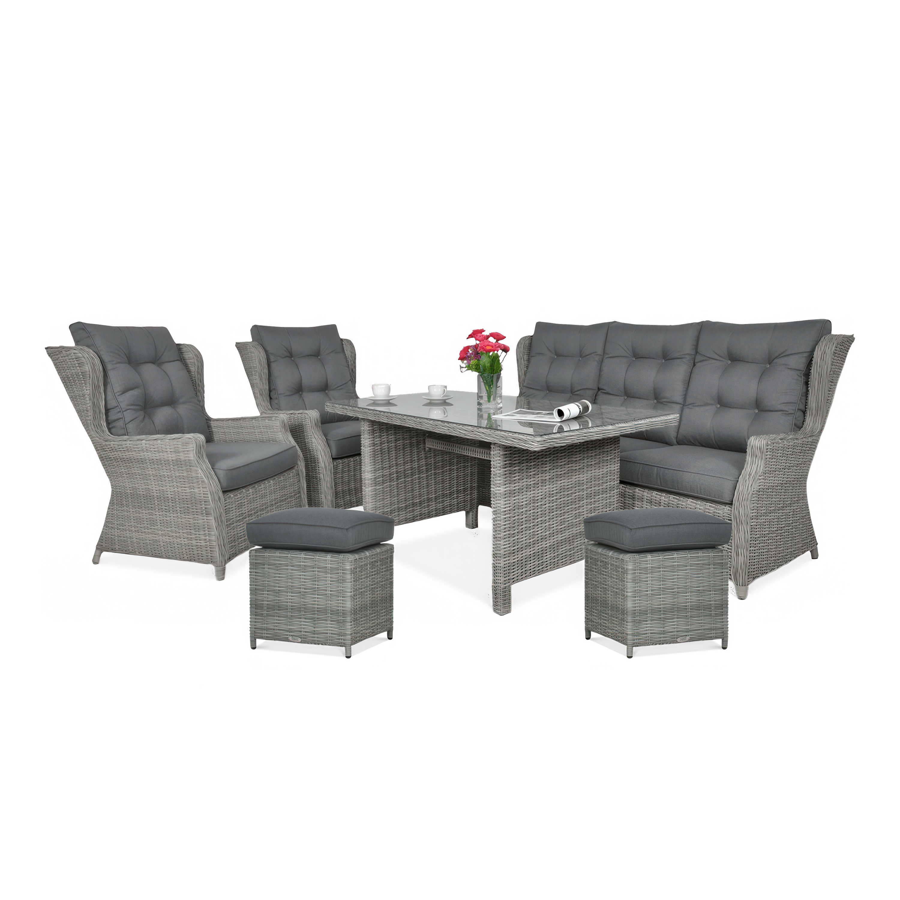 Meble technorattanowe TRIVENTO 3 DINING + PUFY Stone Grey