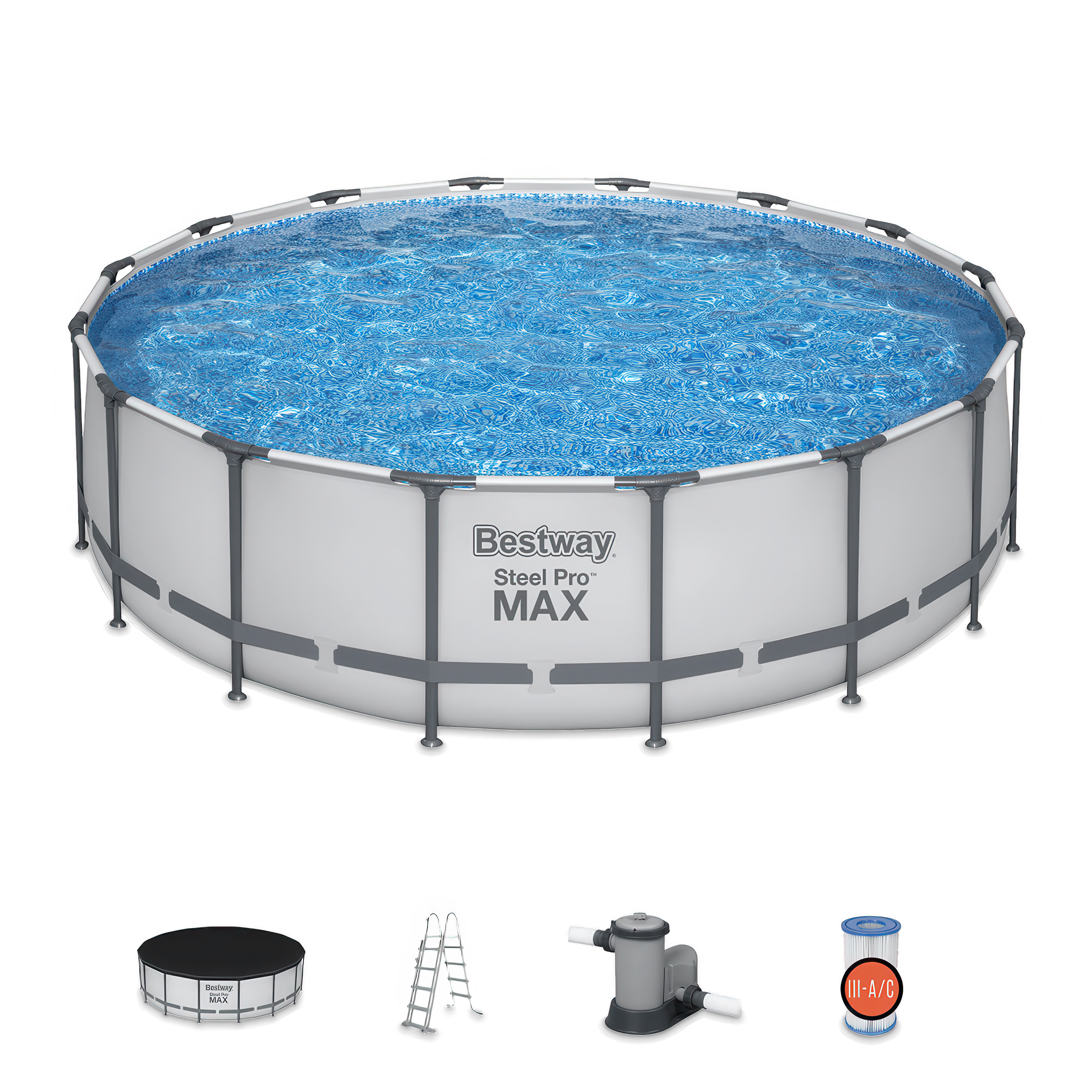 Aranżacja bawiącej się rodziny w basenie STEEL PRO MAX od Bestway