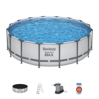 Aranżacja bawiącej się rodziny w basenie STEEL PRO MAX od Bestway