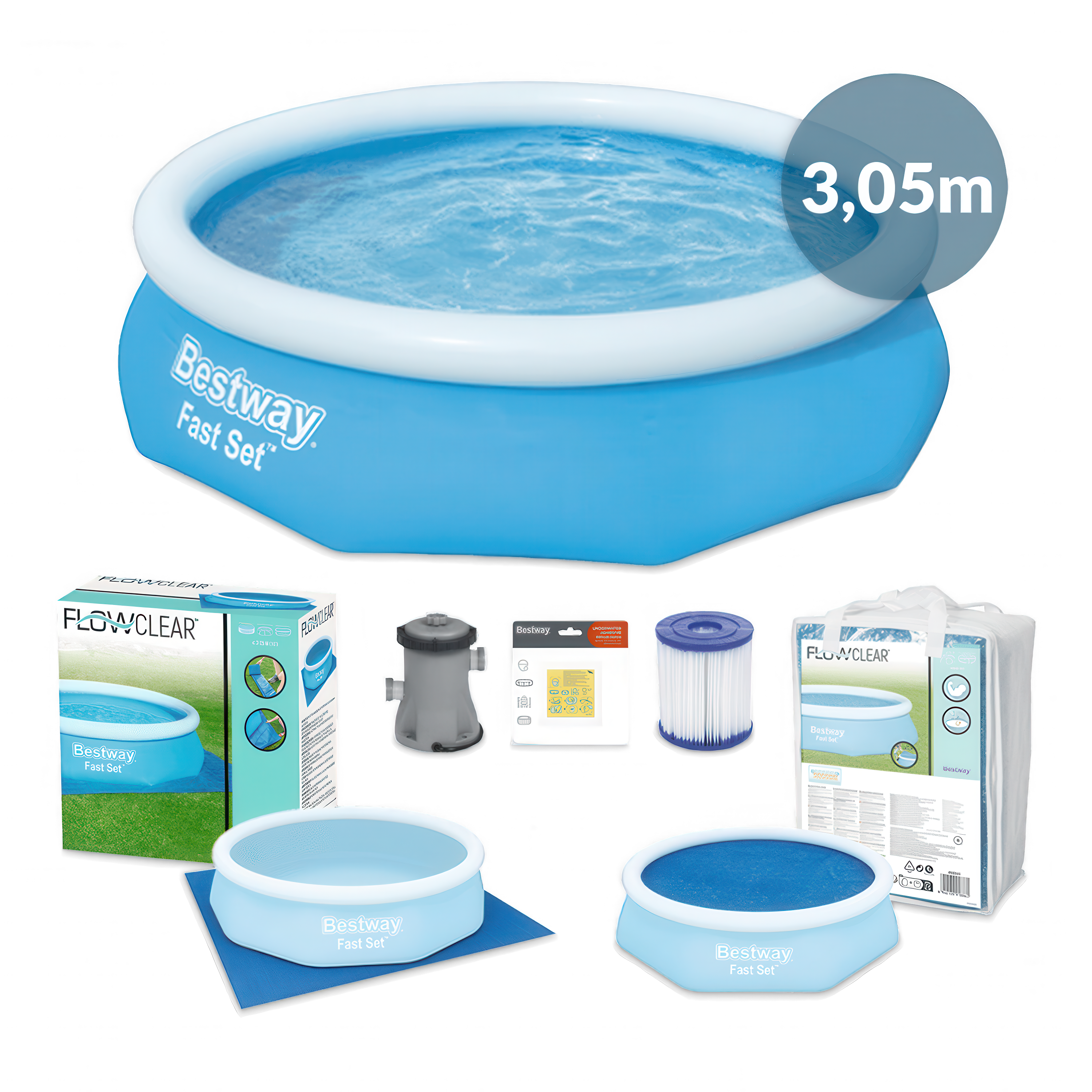 Set piscină AquaTreasure, 6 piese, 3.05mx76cm - BESTWAY