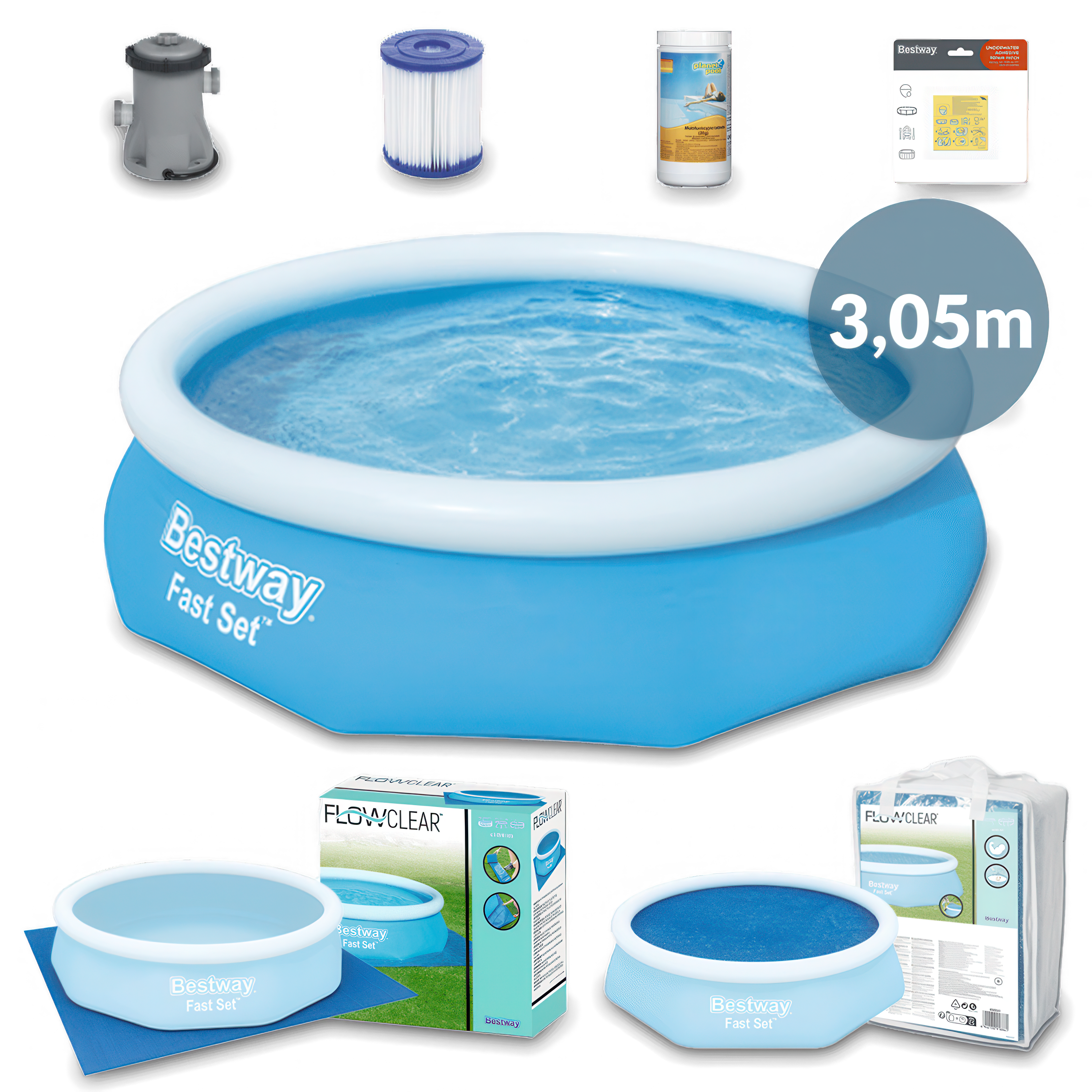 Set piscină SplashFusion, 7 elemente, 3.05mx76cm - BESTWAY