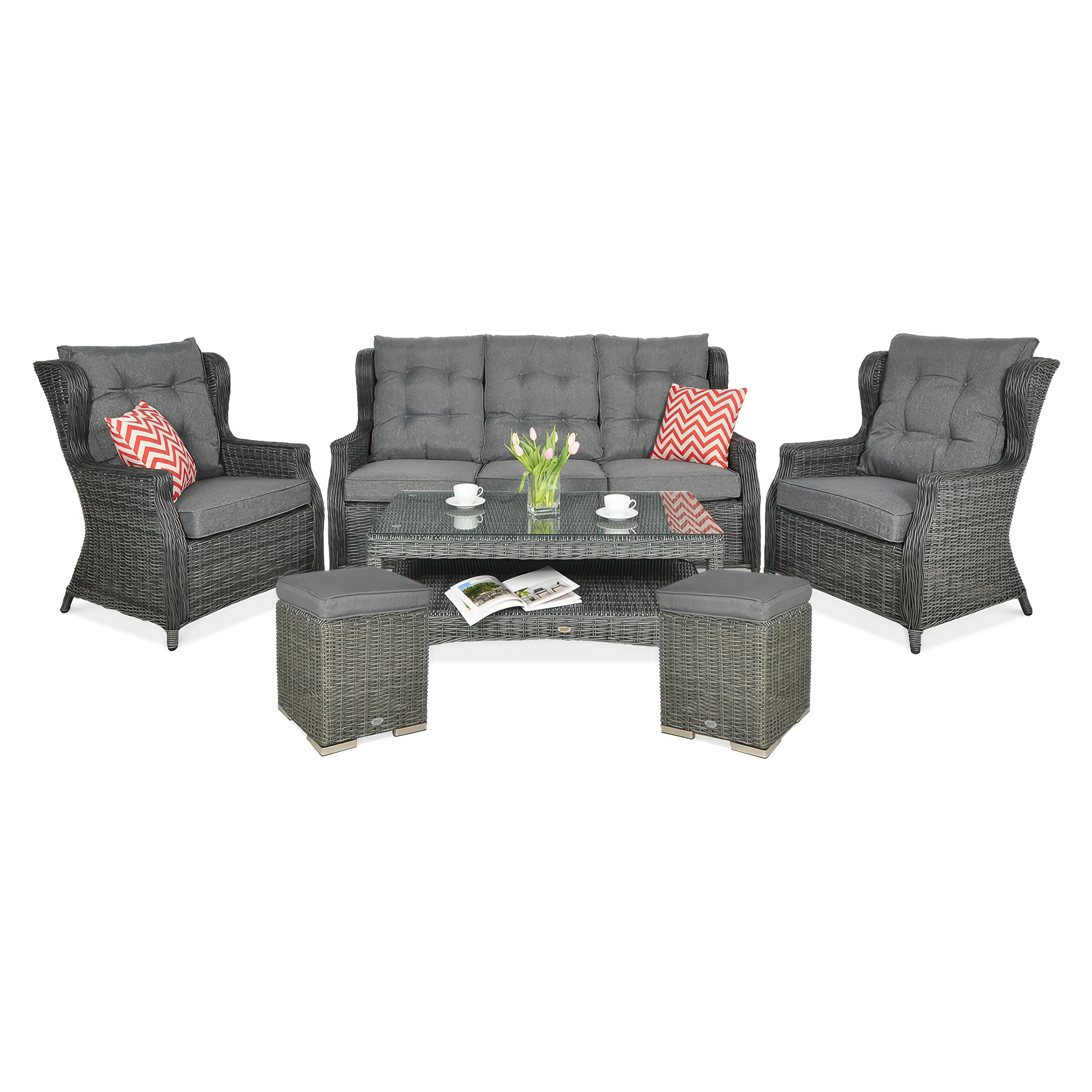 Set Technorattan TRIVENTO 3 + PUFY Gri închis