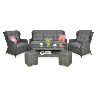 Set Technorattan TRIVENTO 3 + PUFY Gri închis