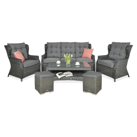 Set Technorattan TRIVENTO 3 + PUFY Gri închis