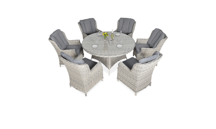 masă rotundă cu scaune în technorattan gri