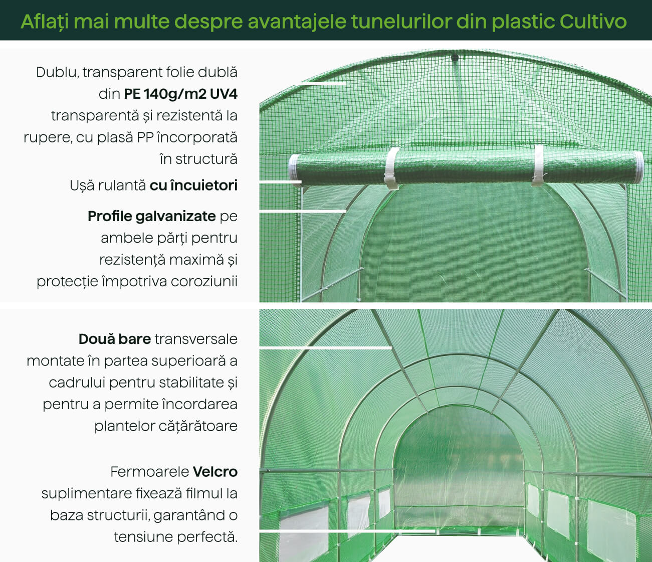 Tunel de grădină verde Cultivo - caracteristici