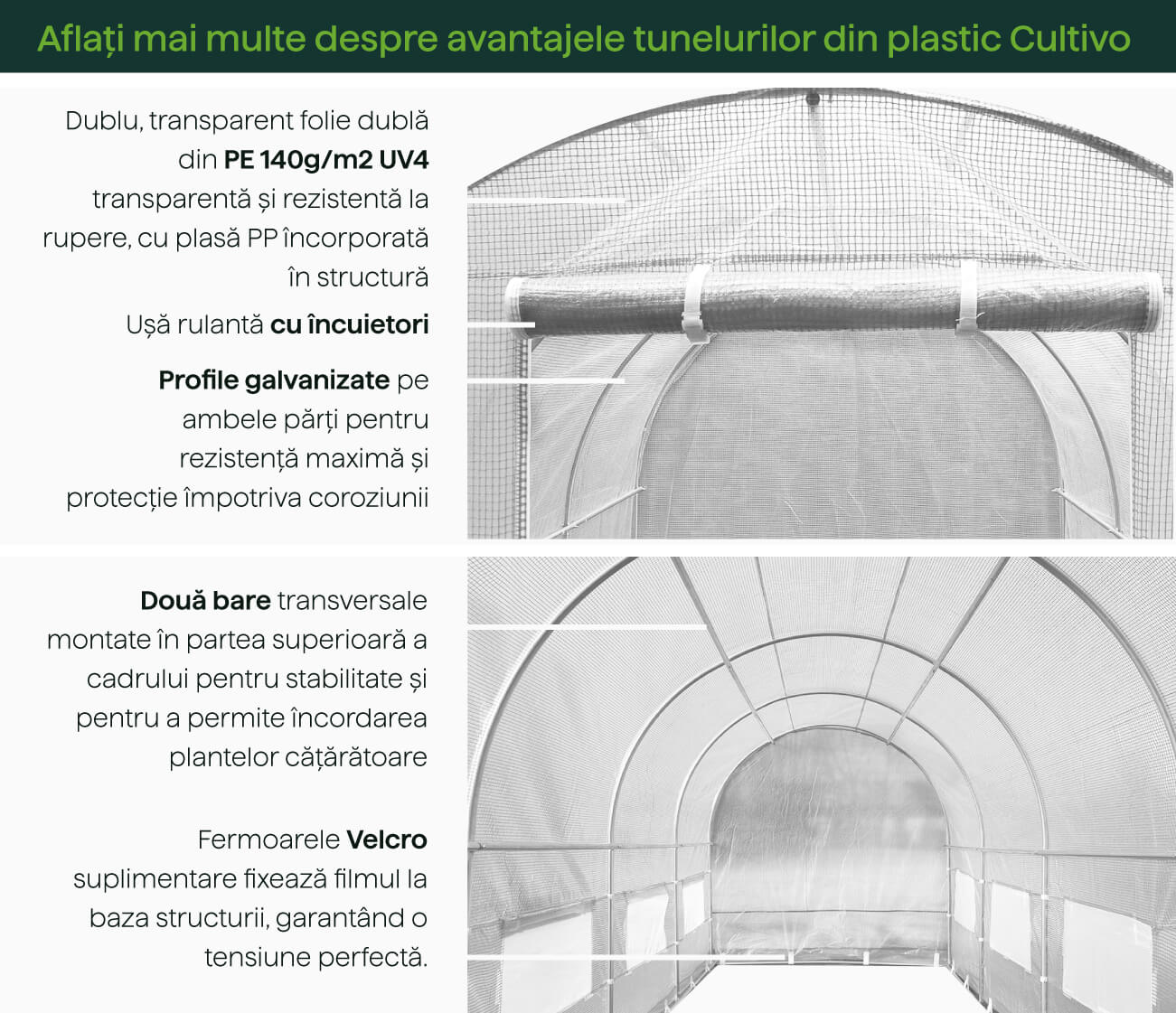 Tunel de grădină Cultivo alb - caracteristici