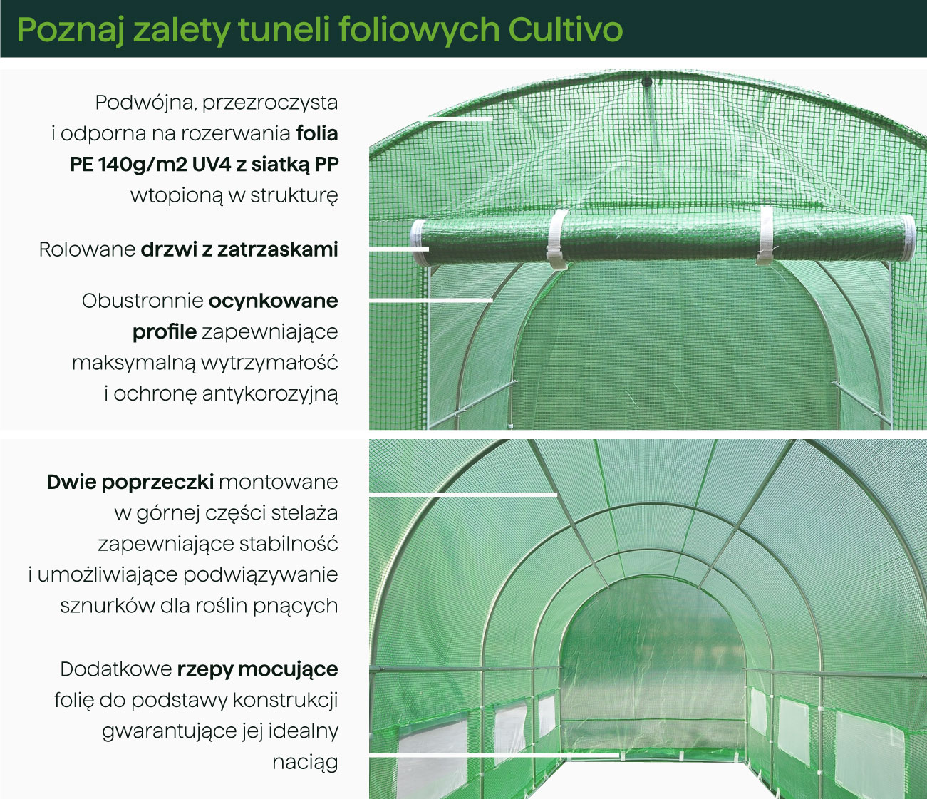 Zielony tunel ogrodowy Cultivo - cechy