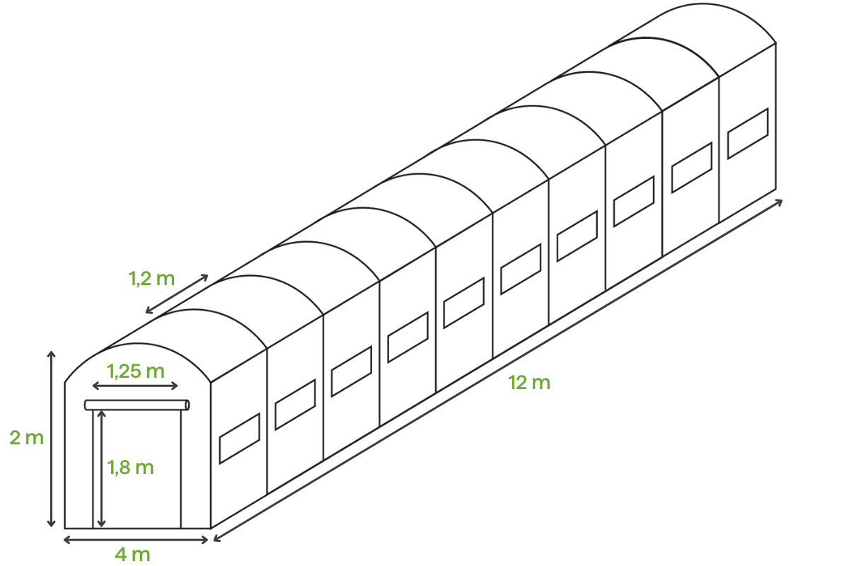 Tunel de grădină verde Cultivo - dimensiuni