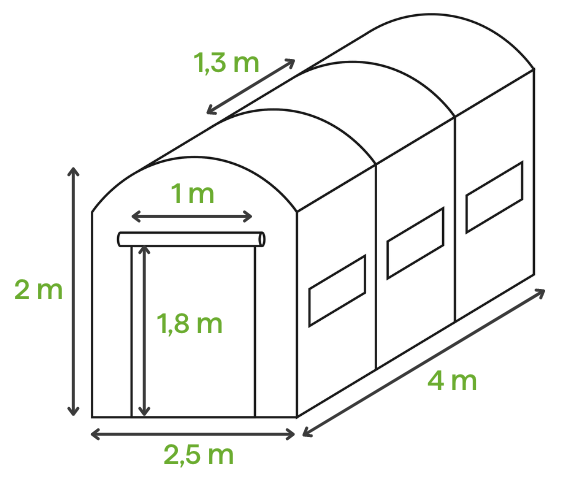 Tunel de grădină verde Cultivo - dimensiuni